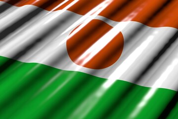 nice celebration flag 3d illustration. - shiny - looks like plastic flag of Niger with big folds lie diagonal