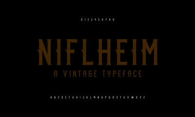 Vintage and classic typeface. Typography fonts regular uppercase and lowercase. Vector illustration a to z and number.