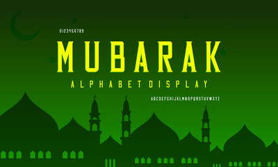 Fototapeta na wymiar Islamic typeface design. Alphabet classic typography set. Mosque isolated background.