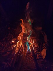 burning fire in the fireplace