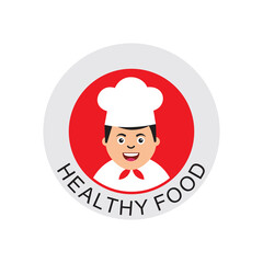 Chef Icon vector with healthy food text circle logo