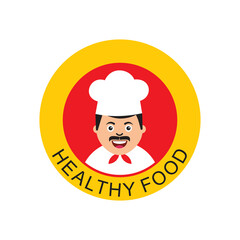 Chef Icon vector with healthy food text circle logo