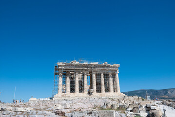 The Acropolis of Athens, Greece, August 2020: Tourist season on the Acropolis during the Coronavirus pandemic