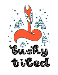 Sitting orange fox and lettering 