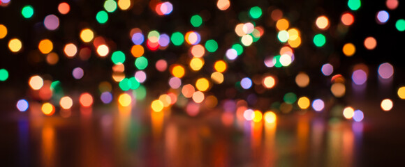 Christmas background of defocused lights. background bokeh garland