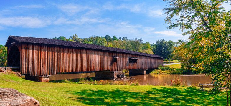 Covered bridge at Watson Mill State Park in Comer Georgia Pano
