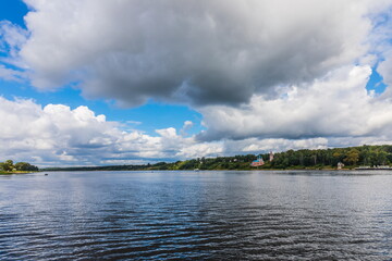 Fototapeta na wymiar the Volga River in Tutayev, Russia. Tutaev is divided by the Volga into two parts, there is no bridge
