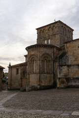 Fototapeta na wymiar Vertical view of the rear of the 12th century Collegiate Church, in Santillana del Mar, Spain, October 1, 2020