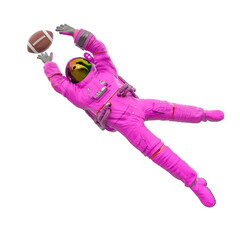 astronaut is jumping to catch the american ball