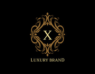 Luxury Monogram X Letter Logo. Classic Brown badge design for Royalty, Letter Stamp, Boutique,  Hotel, Heraldic, Jewelry, Wedding.