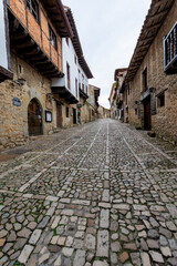 Vertical view of a cobbled street in Santillana del Mar, Spain, October 1, 2020