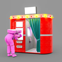 astronaut is outside the photo machine