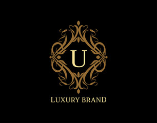 Luxury Monogram U Letter Logo. Classic Brown badge design for Royalty, Letter Stamp, Boutique,  Hotel, Heraldic, Jewelry, Wedding.