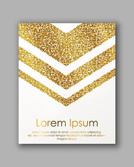 Poster with gold confetti, sparkles, golden glitter and space for text on white background. Vector illustration. Elements for banner, design, logo, card, web, invitation, business, party.