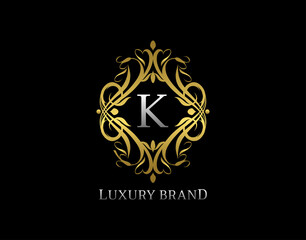 Luxury Gold Monogram K Letter Logo. Classic Golden badge design for Royalty, Letter Stamp, Boutique,  Hotel, Heraldic, Jewelry, Wedding.