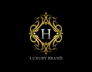 Luxury Gold Monogram H Letter Logo. Classic Golden badge design for Royalty, Letter Stamp, Boutique,  Hotel, Heraldic, Jewelry, Wedding.