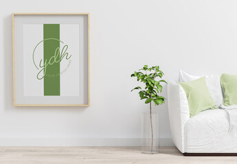 Frame Poster on Living Room Mock Up with Sofa 