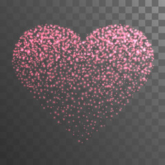 Shining heart with pink lights on black transparent background. Valentine background. Vector illustration.