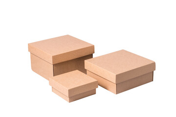 Set of different brown carton cardboard boxes, lot
