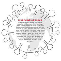 Vector background with coronavirus as a planet with continents and place for text.