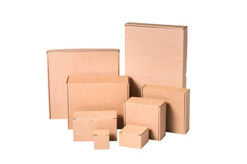 Set of different brown carton cardboard boxes, lot
