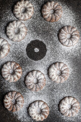 Sweet rings cookies. Biscuits with cocoa flavor sprinkled with sugar.