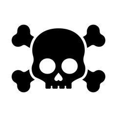 Black Silhouette of Skull and Bones. Jolly Roger Icon. Poison Icon, Glyph Style Pictogram on White Backdrop