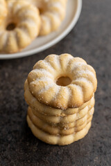 Sweet rings cookies. Biscuits with vanilla flavor sprinkled with sugar.