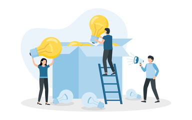 Fototapeta premium Ideas in the form of light bulbs. Teamwork, brainstorming, finding new ideas for solutions.