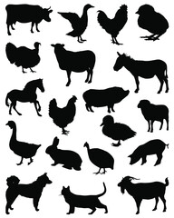 Collection of farm animal silhouettes. Vector collection farm animal silhouettes. Farm animal silhouette set.