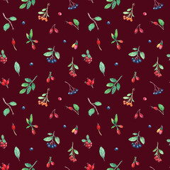 Watercolor seamless pattern with berries. - 385361993