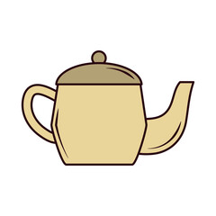 tea, teapot hot beverage with leaf line and fill