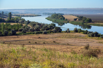 Fototapeta na wymiar Summer countryside landscape with Pivdennyi Buh river, Mykolaiv Region, Ukraine.