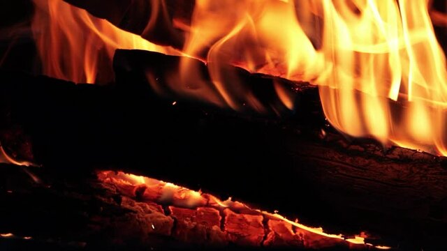 Fire in a stone oven slow motion