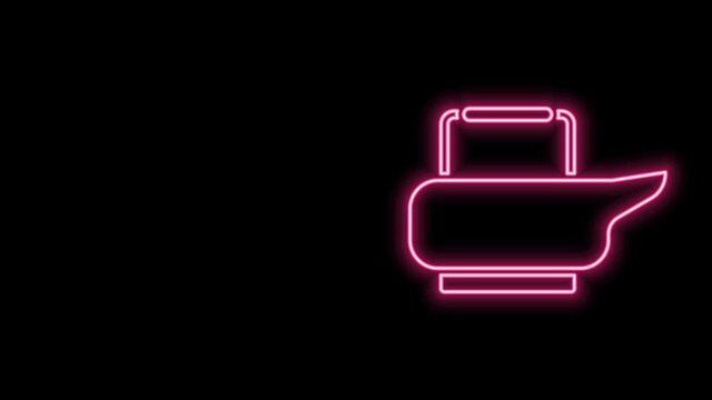 Glowing neon line Bedpan icon isolated on black background. Toilet for bedridden patients. 4K Video motion graphic animation