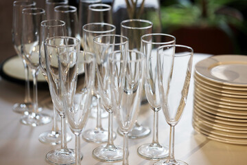 glasses on the table, preparing for celebration