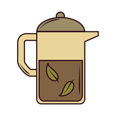 tea, teapot herbal beverage fresh line and fill