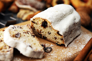 Christmas stollen and cookies. Traditional German festive baking for holidays