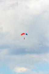 The parachutist descends with the flag of Tatarstan. Aviation holiday 