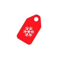 Red Price tag with snowflakes. Flat design. Vector graphics.