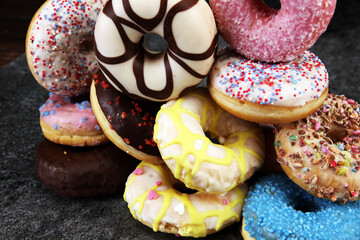 donuts in different glazes with chocolate