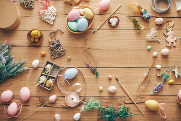 Easter decoration on wooden background