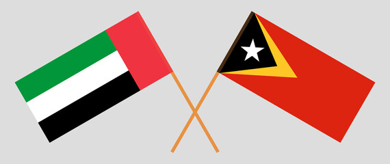 Crossed flags of East Timor and the United Arab Emirates
