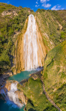 Aerial view of the El Chiflon waterfalls, Mexico.
