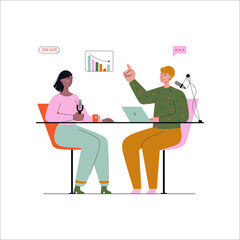 Man and a woman hosting the podcast