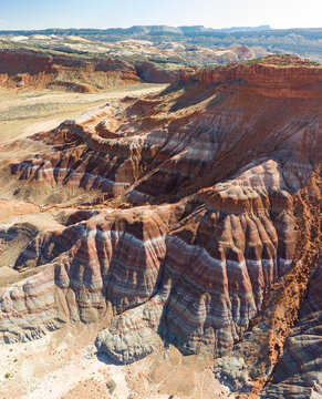 Aerial view of dry landscape over the Lower Hackberry Canyon, Utah, USA.