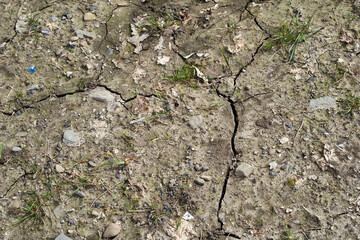 Cracked earth showing dryness of the ground resulting unusual lack of rain in the UK.