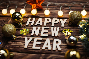 Happy New Year 2021. Symbol from number 2021 on wooden background