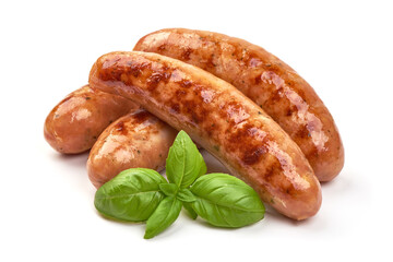 Grilled bavarian sausages, isolated on white background