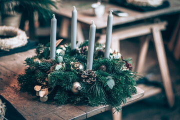 4 candles on decorated advent wreath